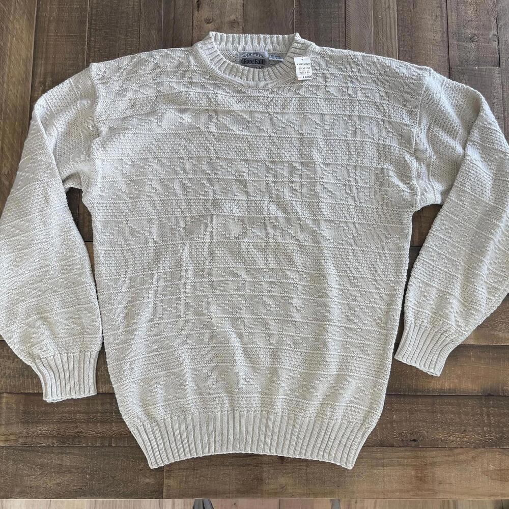 Vintage NEW 80s Men’s XL Chunky White Knit Textured Sweater NWT